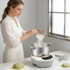 200W Electric Kneading Machine, 304 Stainless Steel Dough Kneading Machine, 5L Stand Mixer, 140-170 RPM, Timer Auto-Off, for Kitchen, Baking, Silver