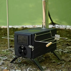 Portable Carbon Steel Camping Tent Stove – Multifunctional Foldable Wood Burner for Heating & Outdoor Cooking