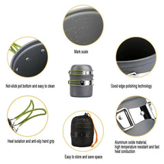 Camping Cookware Mess Kit Ultralight Camping Pot Set Outdoor Cooking