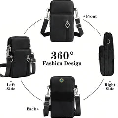 Waterproof Nylon Mini Crossbody Phone Bag for Women Heart Metal Zipper Multi Compartment Shoulder Arm Bag Phone Purse Wallet