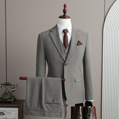 A Stylish and Cool Striped Casual Business Three-Piece Suit Set for