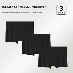 FallSweet 3PCS Seamless Ice Silk Boxers for Women Safety Panties Underwear Plus Size Underpants Soft Invisible Boyshorts M/L/XL
