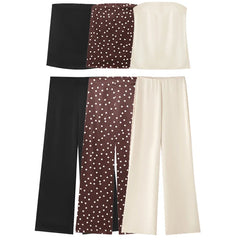 HXAO Satin Pant Sets Women's Two Pieces Set Strapless Off Shoulder Tube Vest 2 Piece Sets Woman Outfit High Waist Trousers Sets