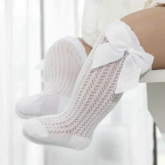 0-36m Baby Girl Socks Toddler Big Bow Cotton Summer Mesh Infant Knee