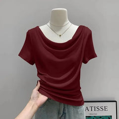Summer Thin One Shoulder Short Sleeved T-shirt Feminine Temperament Summer Irregular Slim Fit Spicy Top Women Clothing
