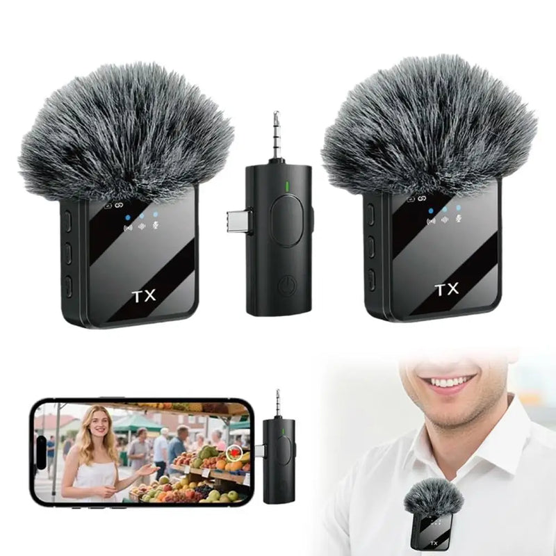 Professional Wireless Lavalier Microphone For iPhone Android Camera Noise Cancellation For Video Recording Streaming Mic