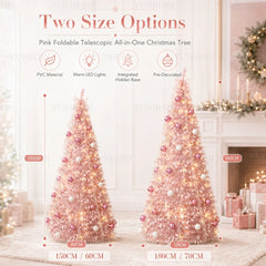 Pink Integrated Foldable Christmas Tree with Ornaments LED Lights High-end Christmas Tree 1.5M/1.8M Family Christmas Decorations