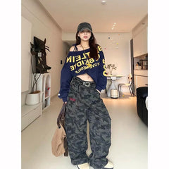 ZHIZOU Autumn Camouflage Baggy Cargo Pants Women High Rise Trousers Straight Wide Leg Oversize Pants Aesthetics Vintage Y2K jean