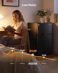 3.1 Cu.Ft Mini Fridge with Freezer, Double Door Small Refrigerator, Adjustable Thermostat, Energy Star Certified Low, Custom
