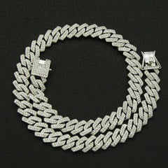 Fashion Men Cuban Link Iced Out Necklace 14MM width Rhinestones Chain Rapper CZ Cuban Chain Necklace Hip Hop Birthday Jewelry