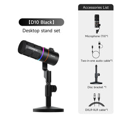 COMICA D10/D10 PRO RGB Cardioid USB/XLR Dynamic Desktop Gaming Mic Wired/Wireless Microphone for Streaming Interview Podcast