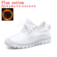 Handmade Genuine Leather Women Shoes Fashion Casual Sneakers Retro Flats Ladies Lacing Loafers Breathable Vulcanized Shoes
