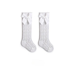 Summer Baby Girls Socks Toddler Bow Long Sock Kids Knee High Soft Cotton Mesh Stocking Spanish Style Hollow Out Lace Socks 0-3Y