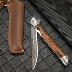 Multi-functional outdoor folding knife, high-hardness Damascus steel folding knife, portable fruit knife