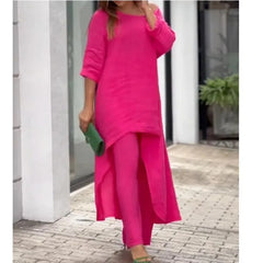 2025 Loose New In Matching Sets Two Piece Outfit 2 Pieces Set For Woman Solid Color Irregular Hem Long Sleeves Wide Legs Trouser