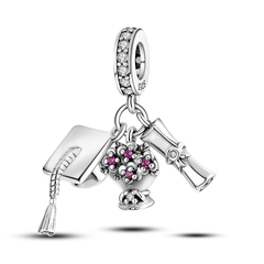 Charms Bead 925 Sterling Silver Pink Butterfly Luminous Firefly Dangle