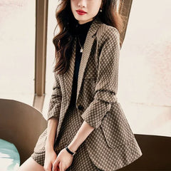 Autumn Winter Women's Elegant Fashion Printed Slim Blazers High Waist