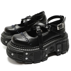 Gothic Mary Janes For Women Crossed-tied Ankle Strap Platform Shoes Round Toe Thick Bottom Female Shoes Punk Women Shoes 2026