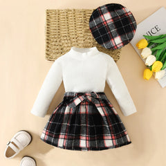 ma&baby 6M-3Y Toddler Infant Newborn Baby Girls Clothes Sets Knit Long Sleeve Tops Plaid Skrits Hat Fall Spring Outfits  D05