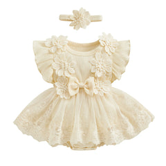 3D Flower Summer Baby Girls Romper Princess Mesh Newborn Clothes Lace