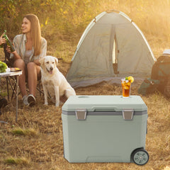 45L Insulated Wheeled Portable Cooler, Long Ice Retention Green Cooler Box, Outdoor Refrigerated Cooler for Fishing with Handle,for Boating, Camping, Travel & Picnic