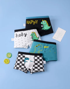 4PCS Children Panties Boy Cotton Boxer Breathable Kid Soft Comfortable Elastic Underpants Multipack Cute Cartoon Print Underwear