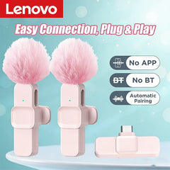 Lenovo 2026 Wireless Lavalier Microphone AI Noise Cancelling For iPhone Android Live Stream Gaming Vlog Plug & Play Receiver