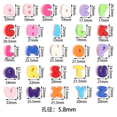 20-30pcs/lot Big Hole Cartoon English Letters Acrylic Beads Colored