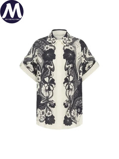 Women's Summer Versatile 2-Piece Set Printed Short Sleeve Shirt Top with Loose Wide Leg Pants Casual Fashion Outfit