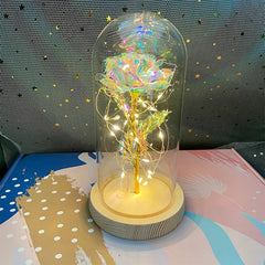 LED Valentine Day Gift For Girlfriend Eternal Rose Light 24K Gold Foil Flower In Glass Cover Mothers Day Wedding Bridesmaid Gift