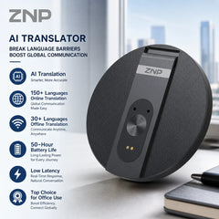 ZNP Ultra-thin AI Voice Translator Instant Professional Portable Wireless Magnetic Foldable Phone Stand 50Hrs Playback ForOffice