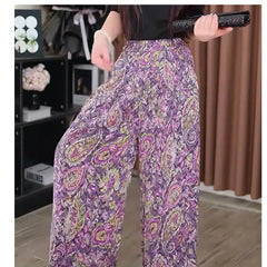 High Waist Summer New Style Printing Pocket Sunscreen Ice Silk Pants