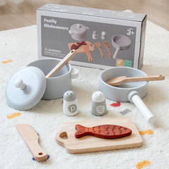 Children's Simulation Kitchen Toys, Early Education Educational Toys, Wooden Simulation Pots and Pans, Food, Role-Play Chef
