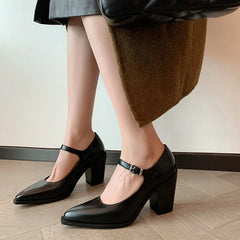 MKKHOU Fashion Pumps New High Quality Genuine Leather Pointed High Heels Mary Jane Shoes Women's Heels Leather Shoes Women Shoes