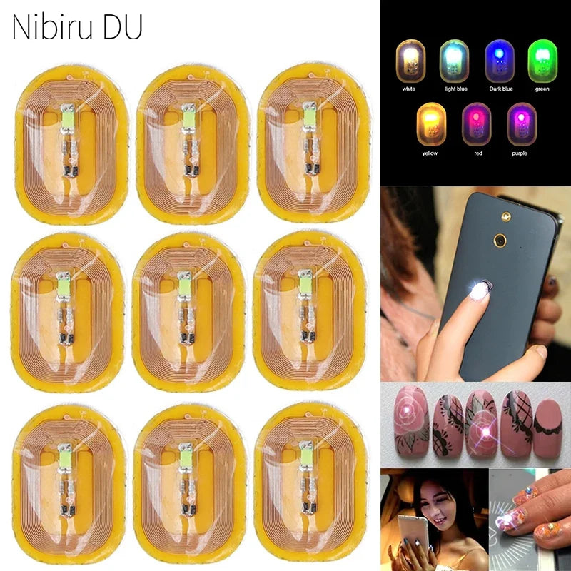 5pcs NFC Flash Nail Sticker LED Bare Chip Intelligent Luminous Nail Lamp Glow in the Dark Nail Stickers Enhancement Manicure