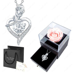 Luxury Red Zircon Heart Necklace With Rose Flower Gift Box For Girlfriend Birthday Valentine Gift  Romantic Accessories