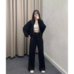 Fashion Women's Suit Zipper Trousers Round Neck Sweatshirt Wide Leg Trousers 2 Piece Set Conjuntos De Pantalón Fall Clothes 2025