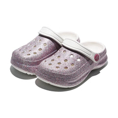 Kid's Glitter Clog and Mules, Lightweight EVA Garden Shoes, Non-Slip Sandals, Breathable Slip-On Shoes for Indoor Outdoor 168