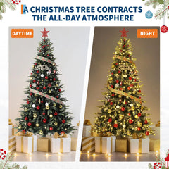 6.5ft Christmas Tree, Artificial Christmas Tree with 300 Warm White Lights, PE & PVC Xmas Tree with Thickened Branch Tips, Easy Assembly for Home Office Party, Green