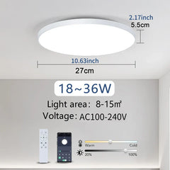 MARPOU Smart Ceiling Lamp LED Lamp for Bedroom Large Ceiling Lamps LED Lights with Remote Control Dimmable LED Lights for Room