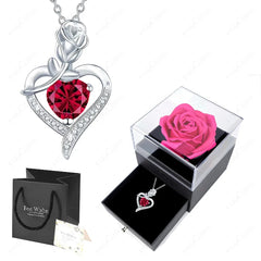 Luxury Red Zircon Heart Necklace With Rose Flower Gift Box For Girlfriend Birthday Valentine Gift  Romantic Accessories