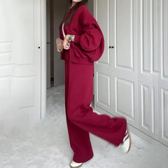 Fashion Women's Suit Zipper Trousers Round Neck Sweatshirt Wide Leg Trousers 2 Piece Set Conjuntos De Pantalón Fall Clothes 2025