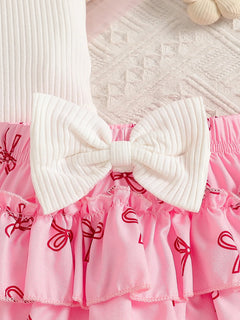Baby Girl Summer Cute Bow Decoration Camisole Printed Bow Ribbed White