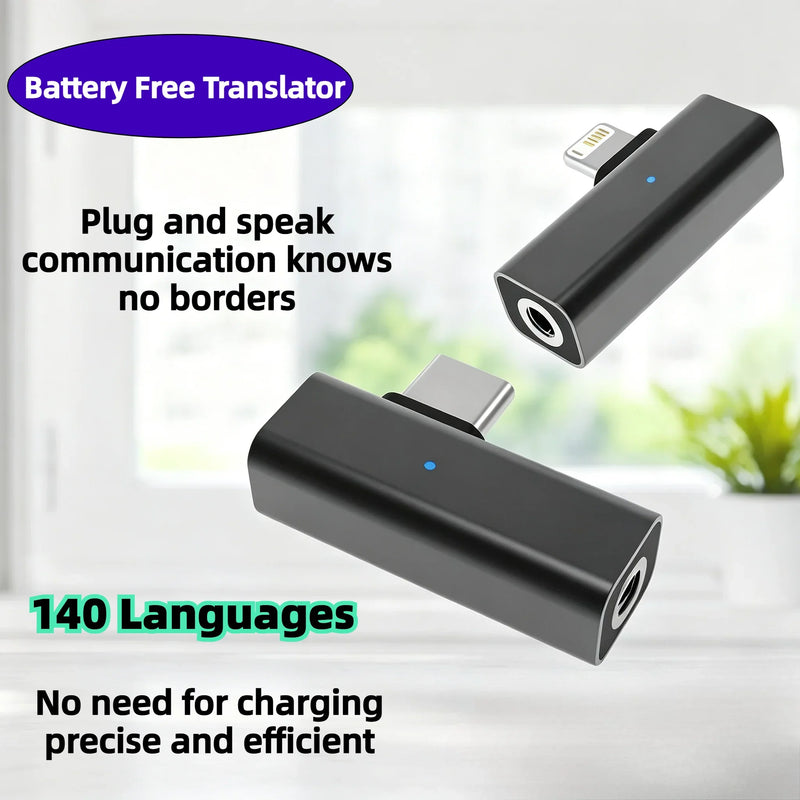 Real Time Translation AI Translator 140 Languages Portable Type-C Adapter, Universal Headphone Support, One-Click Functiona