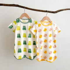 0-3 Years Newborn Ice Silk Thin Sleepwear Print Babysuits Cartoon