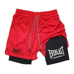 Men's compression gym shorts, EVERLAST printed sports pants, double layered, quick drying, basketball, muscle, fitness