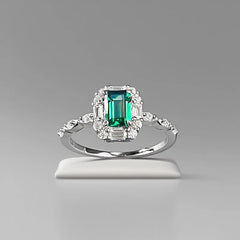 Luxury 18K white Solid Platinum PT950 certifid set with 4*6 imitation emerald ring for women, small, exquisite and versatile