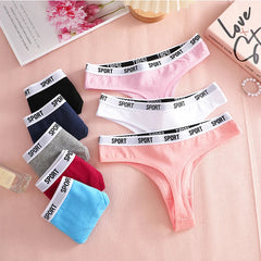 FINETOO 4PCS/Set Women Sexy Cotton Thongs For Women Sport Brand String Underwear Female Soft Coton Tangas Woman Thong Tanga