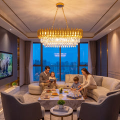 Modern Gold Rectangular Crystal Chandelier, Adjustable Chain Hanging K9 Crystal Ceiling Light Fixture-dining room/kitchen island