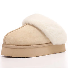 Comwarm Winter Suede Fur Slippers for Women Plush Home Slippers Fluffy Faux Fur Shoes Indoor Outdoor Furry House Fuzzy Slides